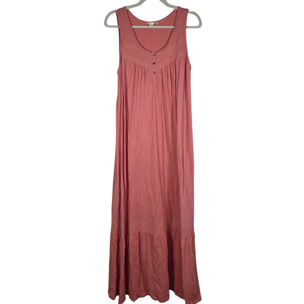Caslon Maxi Dress Women Medium Pink Slub Knit Henley Tiered Boho Summer